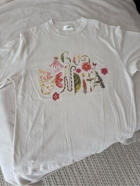 Celine White Kids Floral Motif Short Sleeve Tee
